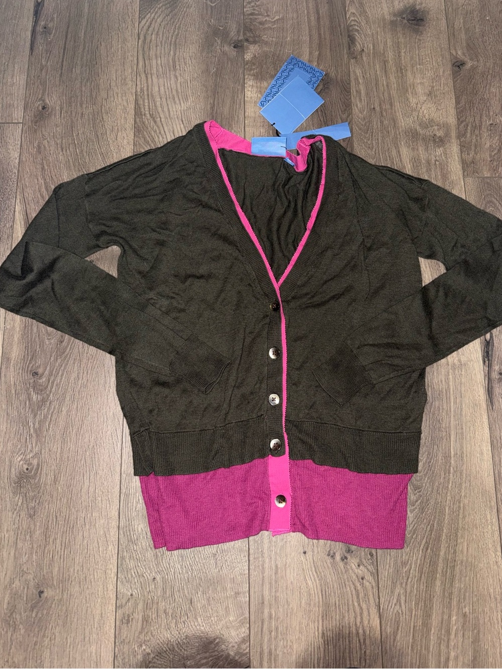 Simply Vera Vera Wang Black Cardigan with Magenta Trim and Hem